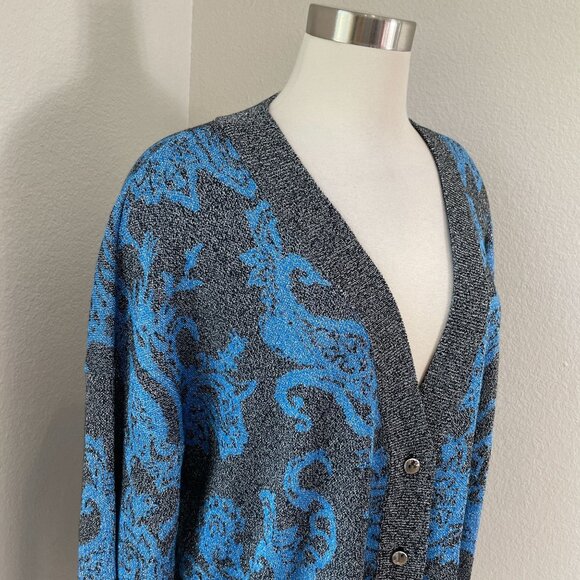 JM Collection Womens Plus 4X Metallic Threaded Cardigan Sweater Blue Black - Picture 4 of 13